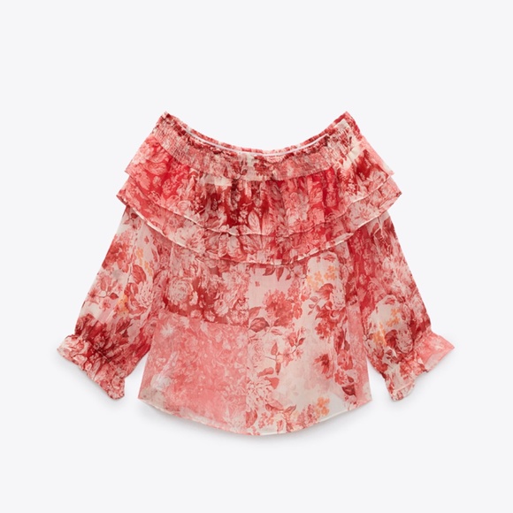 ZARA PRINTED RUFFLED TOP - Picture 8 of 10
